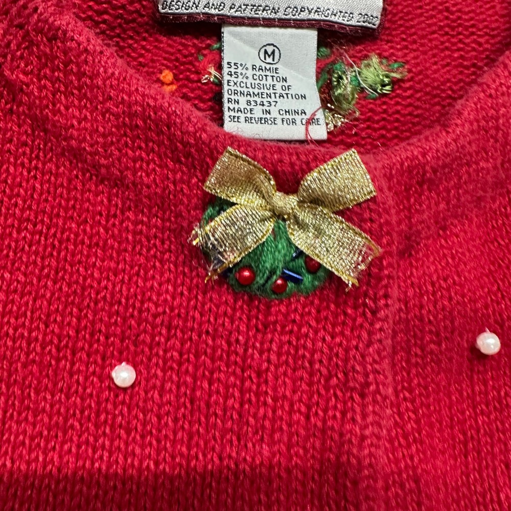 Vintage Tiara International Womens Ugly Christmas Sweater cardigan Snowman M - Picture 5 of 14